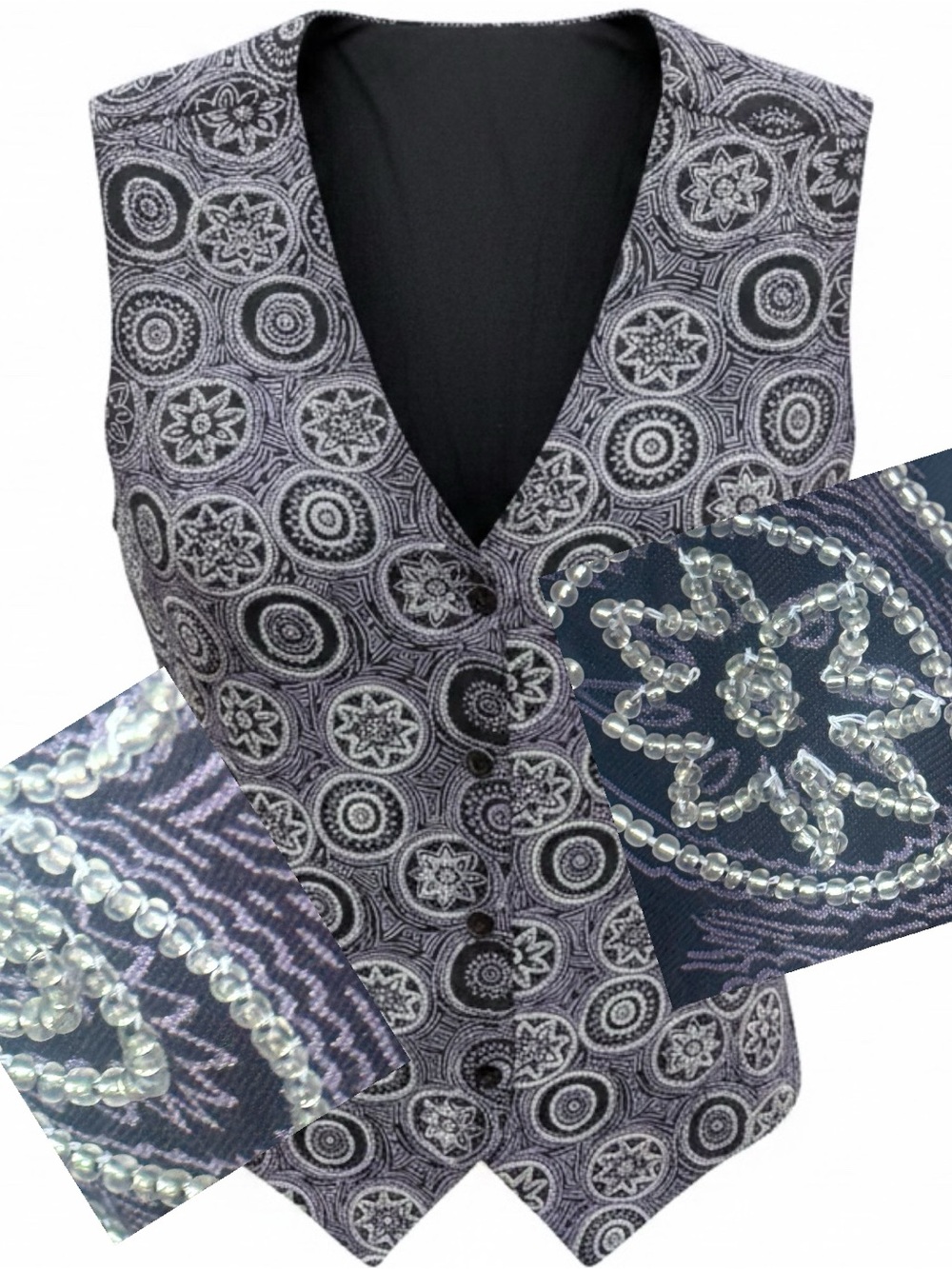 Vintage Womens Vest Top Blue Clear Beads Boho Floral Festival BOUTIQUE DISPLAY